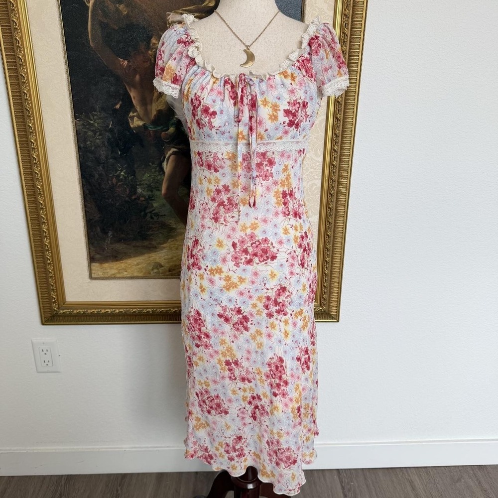Y2K La Belle Floral Whimsi Midi Milkmaid  Dress